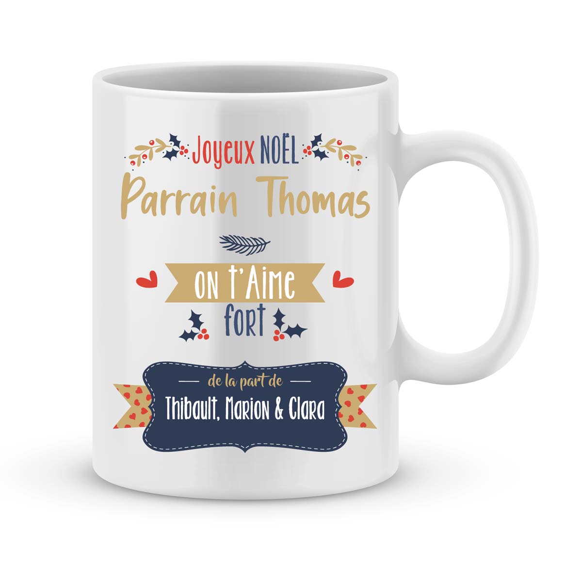 Cadeau pour parrain  Idée cadeau mug joyeux noël prénom