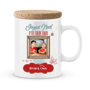 Cadeau noël frère. Mug personnalisé joyeux noël p'tit frère