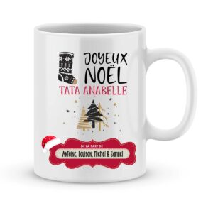 Cadeau noël tata. Mug personnalisé prénoms Joyeux Noël