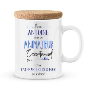 Cadeau animateur. Mug personnalisé avec prénoms un animateur exceptionnel