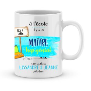 Cadeau maître. Mug personnalisé maître trop génial avec prénoms