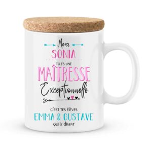 Cadeau maîtresse. Mug personnalisé maîtresse exceptionnelle avec prénoms