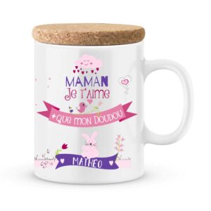 Cadeau maman | Mug personnalisé je t'aime plus que mon doudou