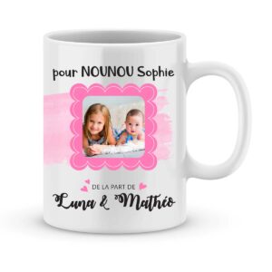 Cadeau nounou. Mug personnalisé prénom & photo nounou au top