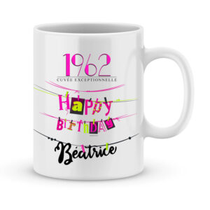 Cadeau anniversaire | Mug personnalisé avec année et prénom femme