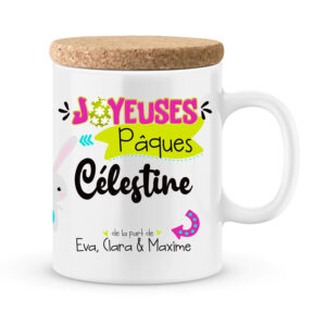 Cadeau pâques. Mug personnalisé joyeuses pâques avec prénoms et photo