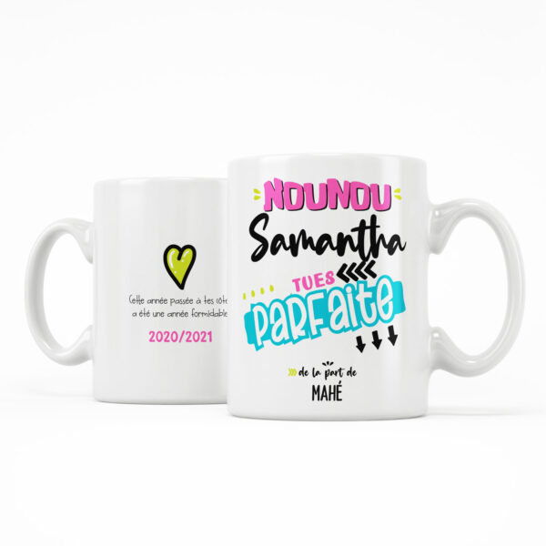 Mug nounou. Mug à personnaliser, nounou tu es parfaite avec prénoms