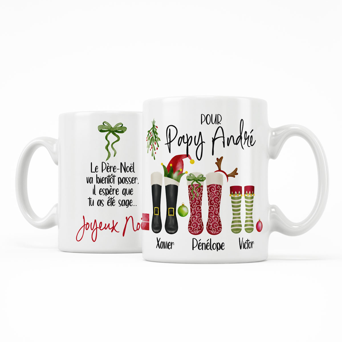 mug tasse cadeau de noël 2 FACES pour Maîtresse, Maître, Atsem, Nounou, AVS