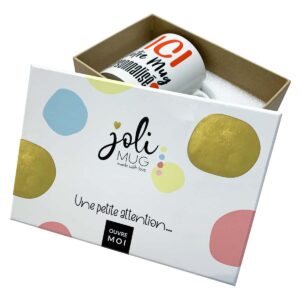 Boite cadeau rigide pour votre mug. Dorure à chaud. Calage mousse