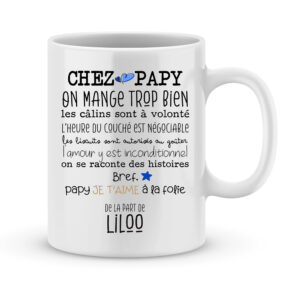 Cadeau fête des papys - Tasse personnalisée chez papy...