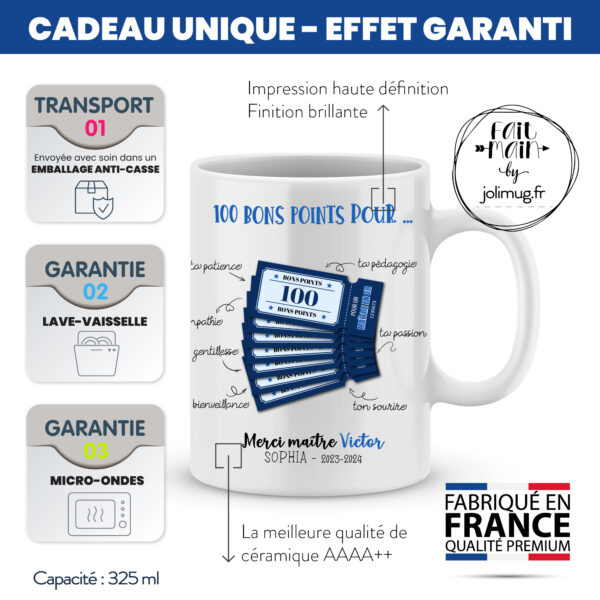 Cadeau personnalisé pour maître. Mug personnalisé bons points
