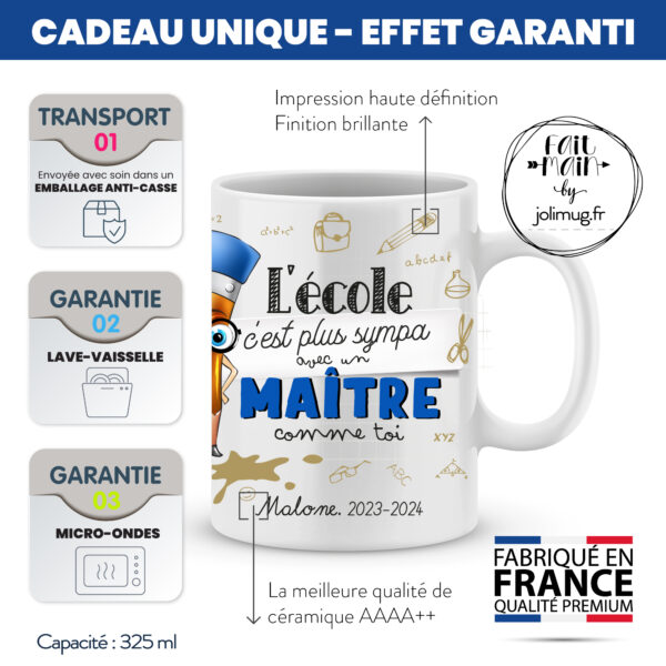 Cadeau pour maître d'école. Mug personnalisé pour un maître sympa